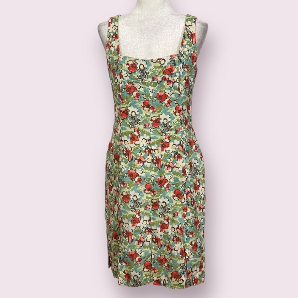 Manoukian Collection Women's Sheath Dress Green Floral Sleeveless Size Medium